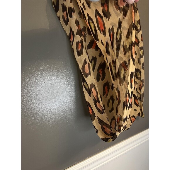 Leopard Print Scarf Womens One Size Beige Brown Orange Silk Blend Sheer - Picture 4 of 6